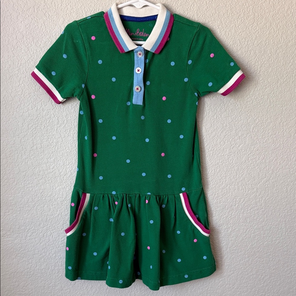 Mini Boden Green Polka Dot Polo Dress